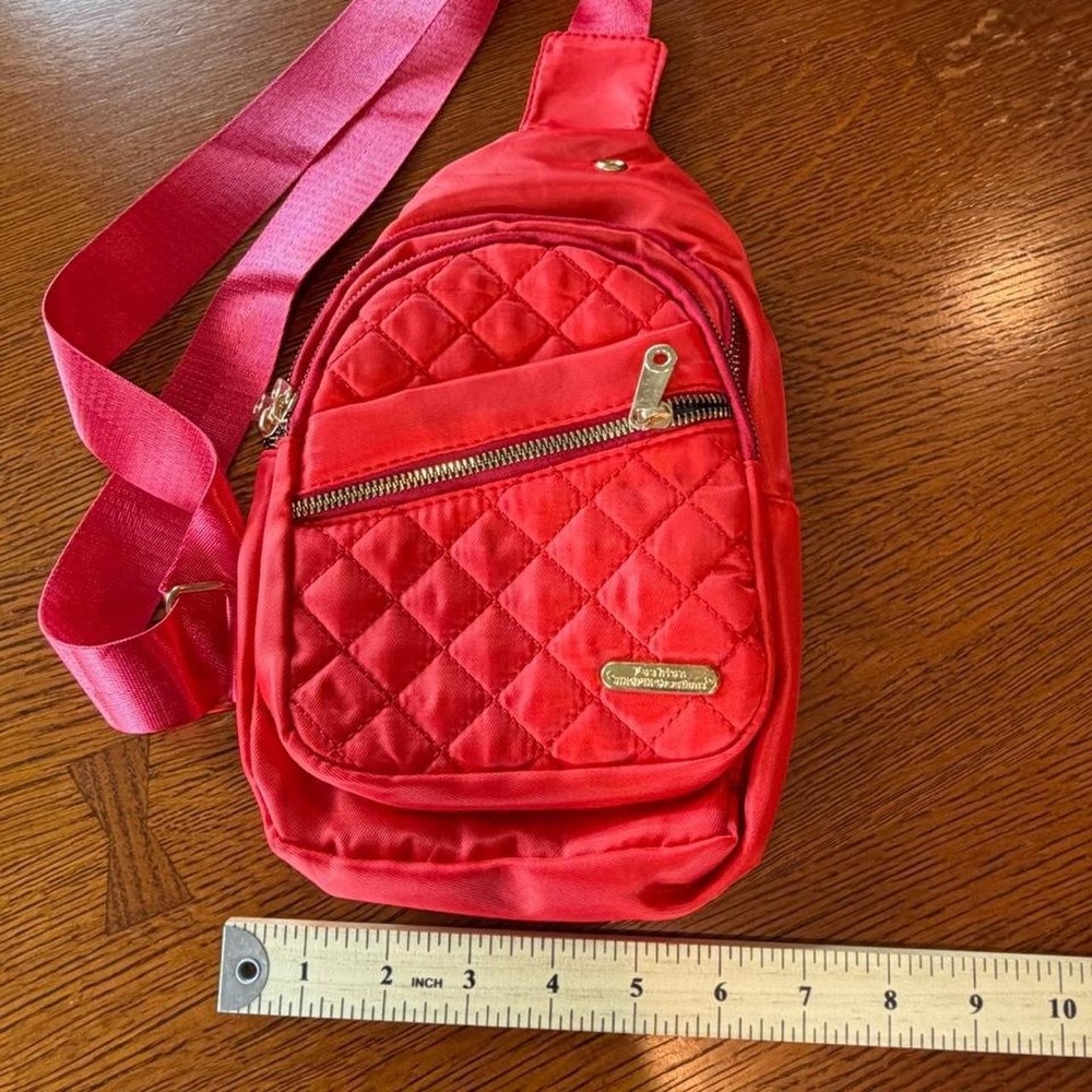 Red diamond pattern crossbody bag travel vacation